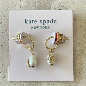 Kate Spade Gold and White Pearl Drop Earrings